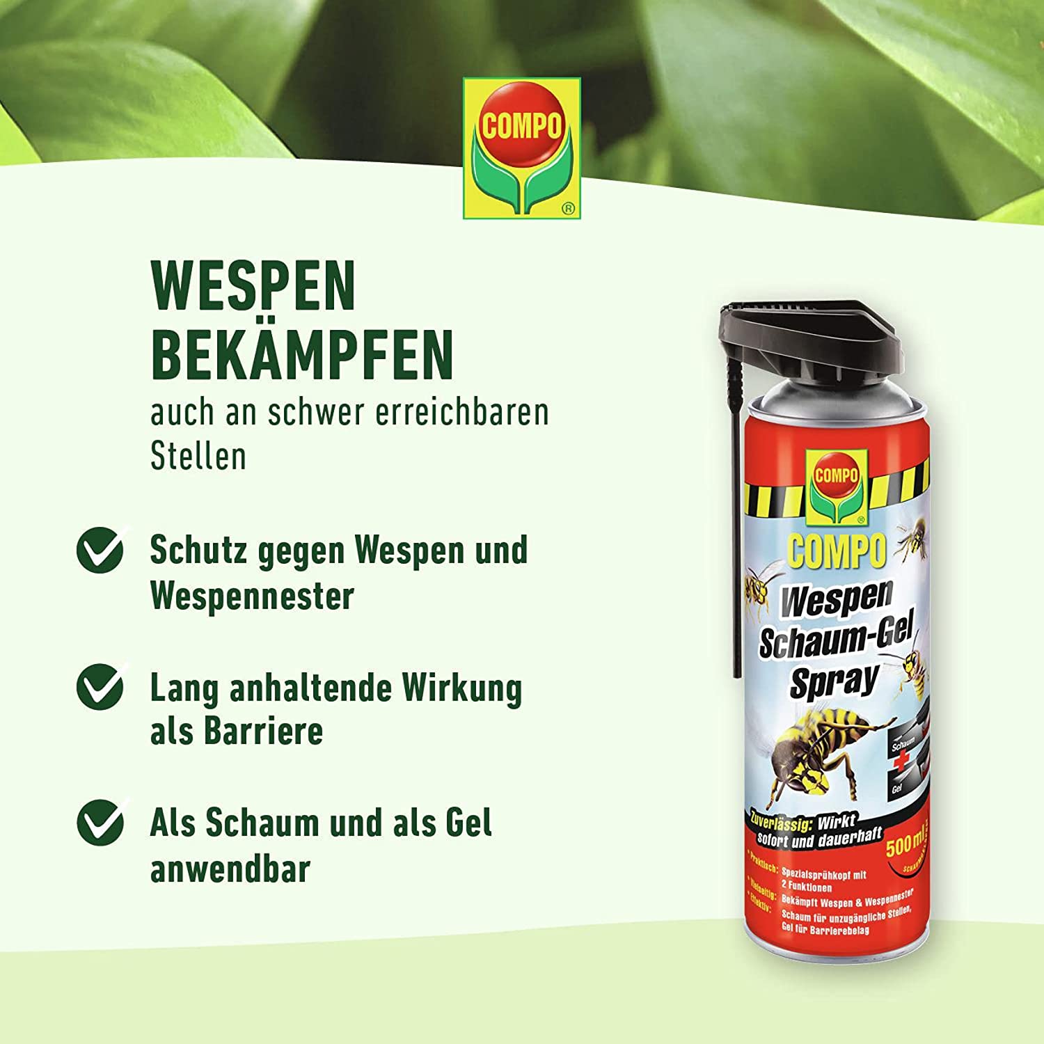 COMPO Wespen Schaum-Gel-Spray inkl. Sprührohr, Wespenschaum als Wespenspray, Sofort- und Langzeitwirkung